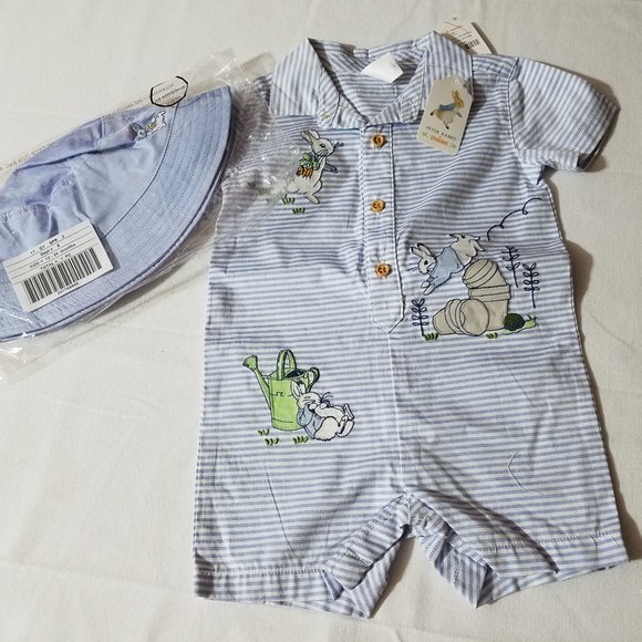 Gymboree Peter Rabbit NWT 12-18 month Romper 12-24 Hat Easter set summer. - Picture 3 of 4